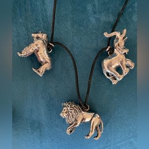 2 Silver African Animal Pendant Necklaces On Leather for the price of one!